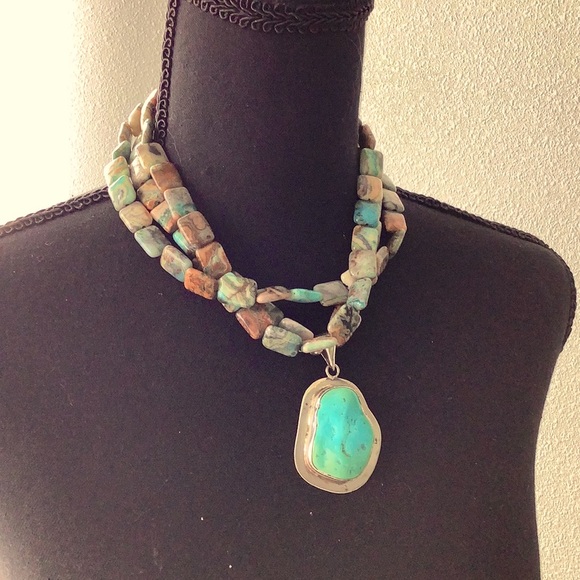 Jewelry - 💖 Santa Fe Silver Gemstone Nugget Turquoise Necklace 16” With 3” Extender! 💥